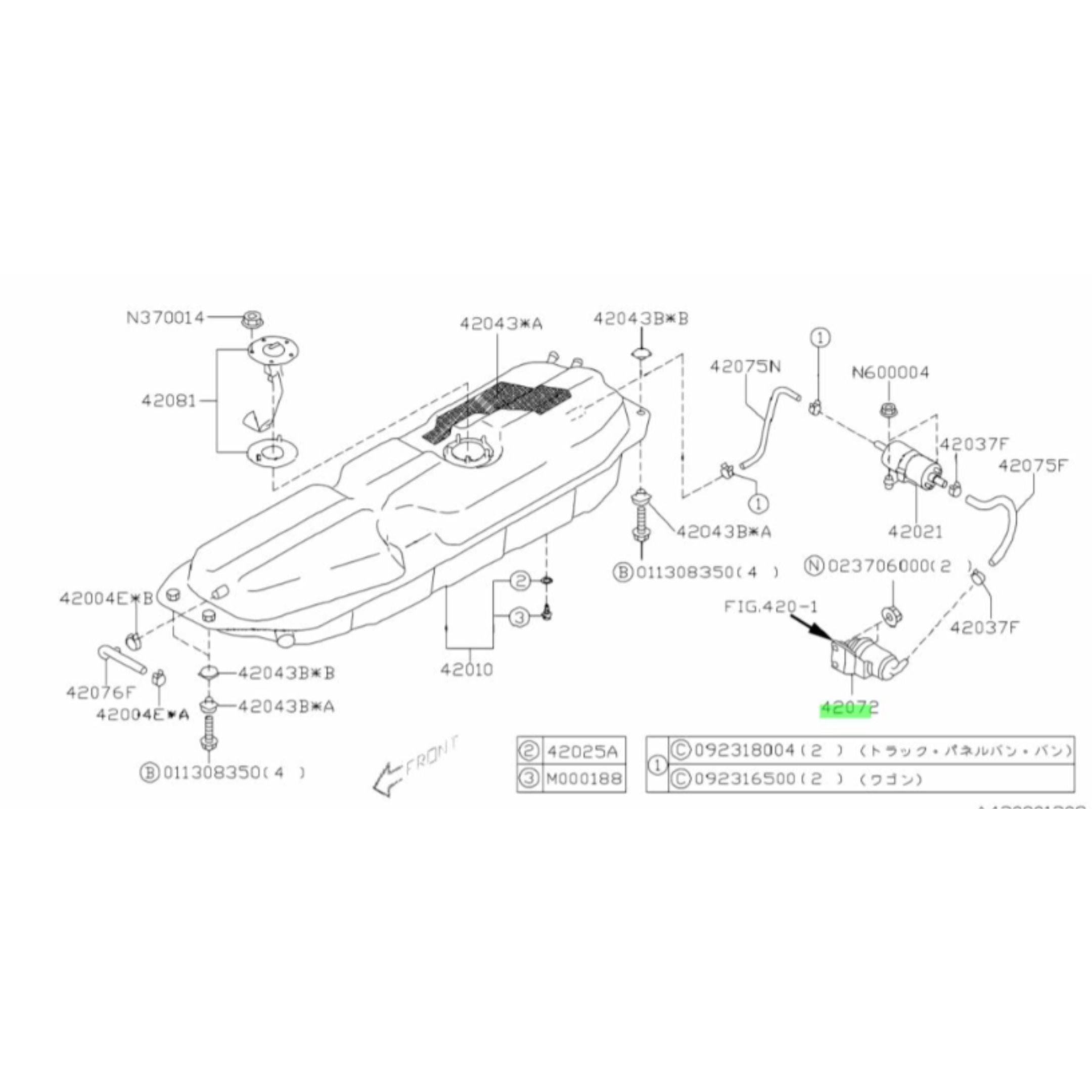 Technical diagram of a Fuel Filter - Type A - Genuine for Subaru Sambar Truck TT1, TT2 Models, 1999-2012, showcasing detailed parts and connections.