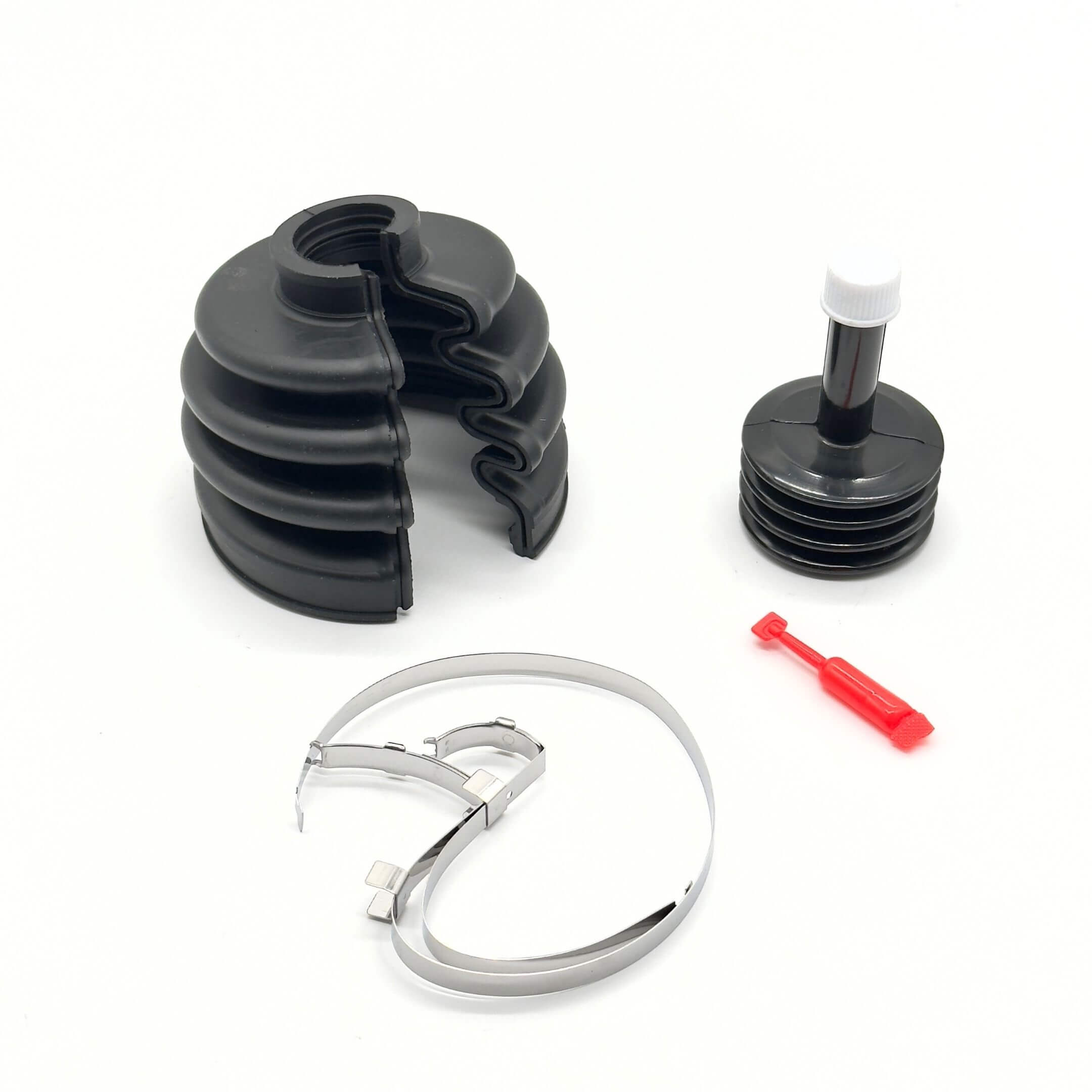 Inner Drive Shaft Split Boot for Subaru Sambar Wagon TW1, TW2 Models (1999-2012), featuring a black rubber design with metal clamps and installation accessories.