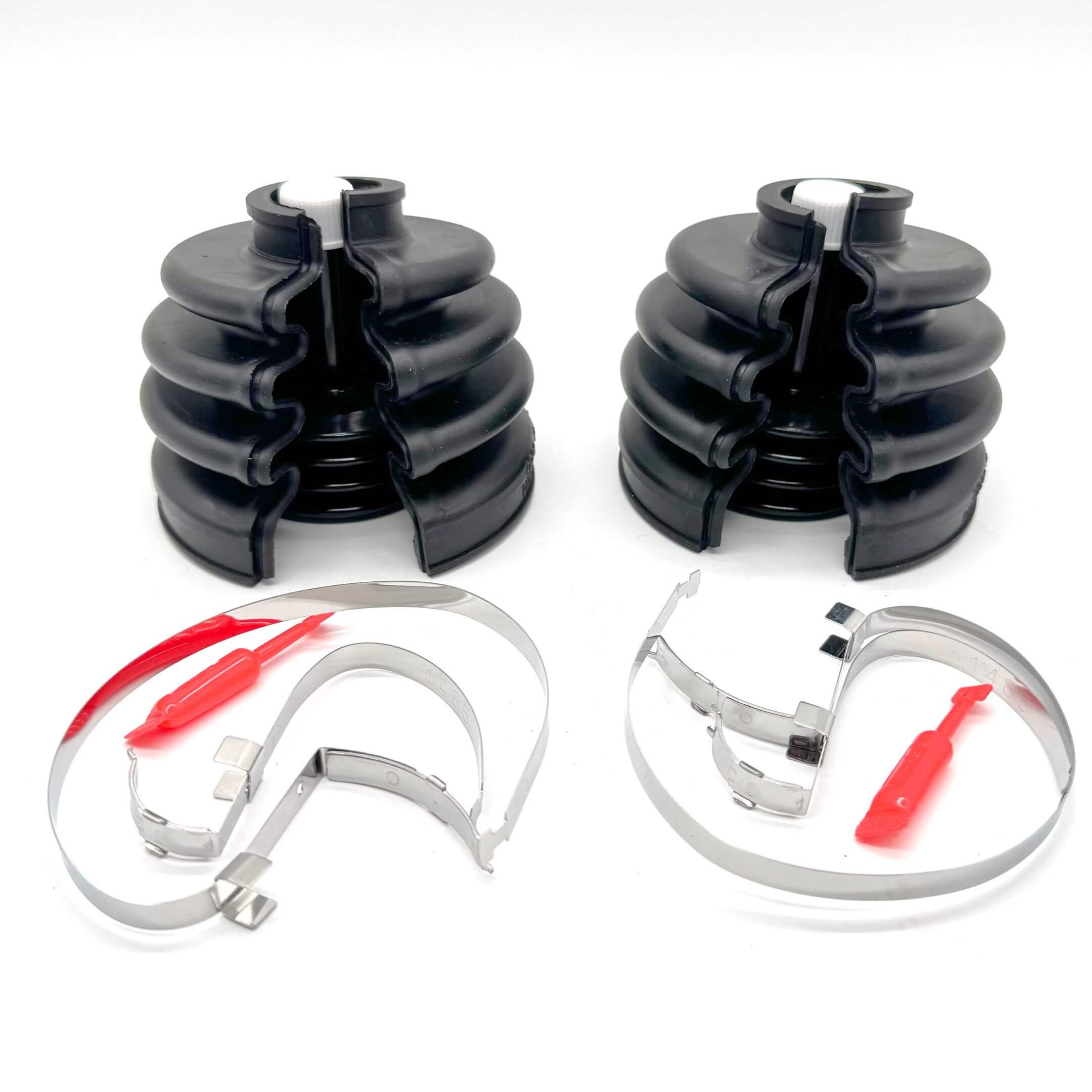 Outer Drive Shaft Split Boot Set for Subaru Sambar Wagon TW1, TW2 Models 1999-2012, featuring black rubber boots with metal clamps and red applicators.