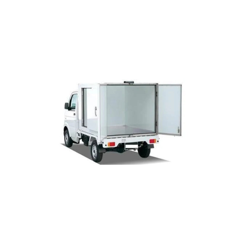 White Japanese mini truck equipped with a refrigerated insulated cargo box—a kei truck refrigeration unit engineered for temperature-controlled transport of perishable goods.