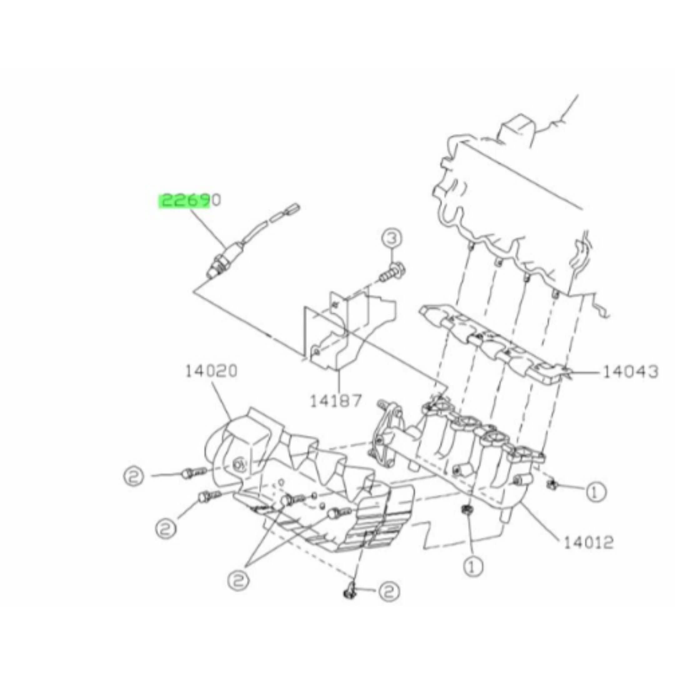 O2 Sensor for Subaru Sambar Truck TT1, TT2 Models (12/2001 - 08/2005) with detailed installation diagram.