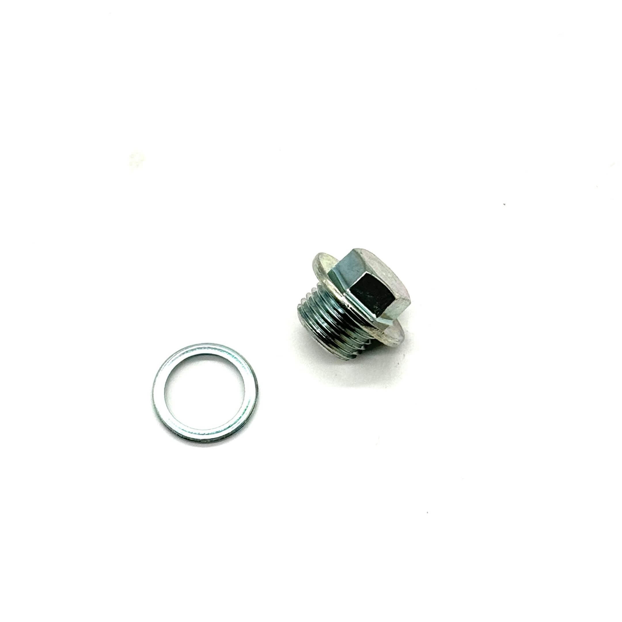 Silver oil drain plug with washer for Subaru Sambar Truck TT1, TT2 models, 1999-2012.
