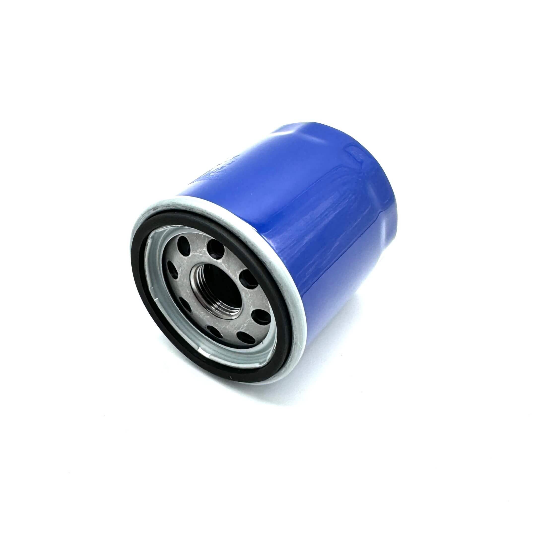 Blue aftermarket oil filter for Subaru Sambar Van TV1, TV2 models, 1999-2012, featuring a durable metal casing and threaded center.