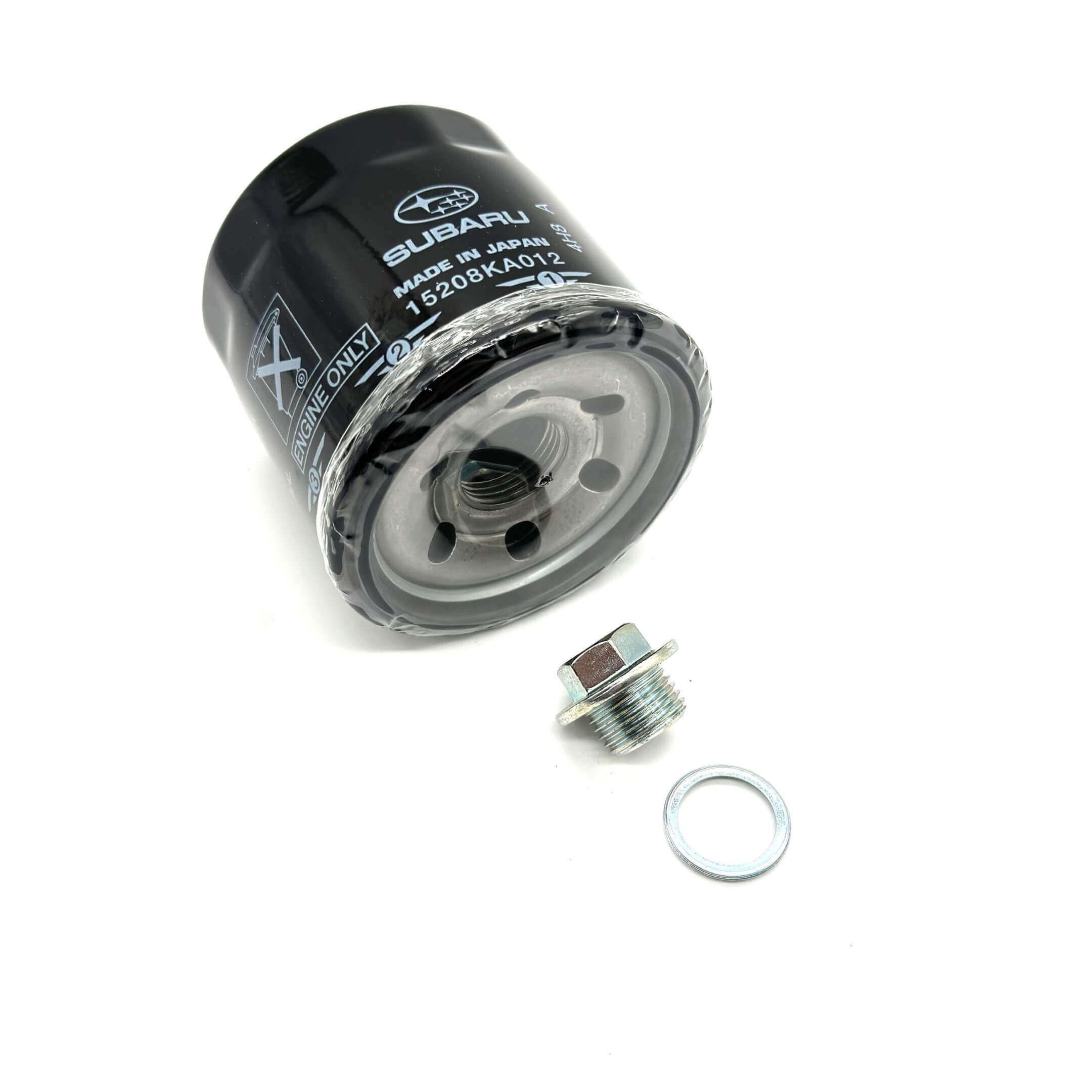 Genuine Subaru Sambar Van TV1, TV2 oil filter and drain plug set, black filter with metal plug and washer, suitable for 1999-2012 models.