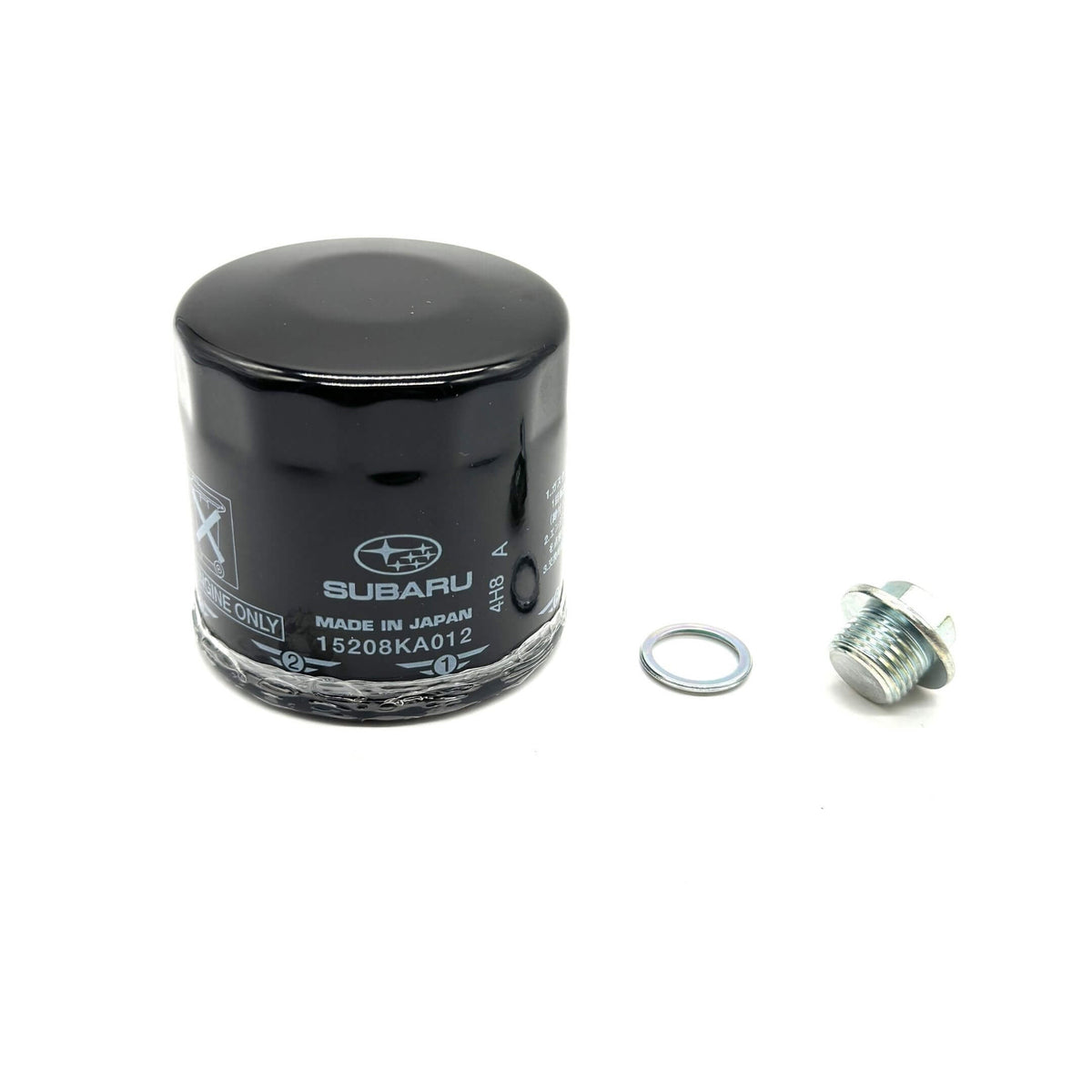 Genuine Subaru Sambar Wagon TW1, TW2 Oil Filter and Drain Plug, black, compatible with 1999-2012 models.