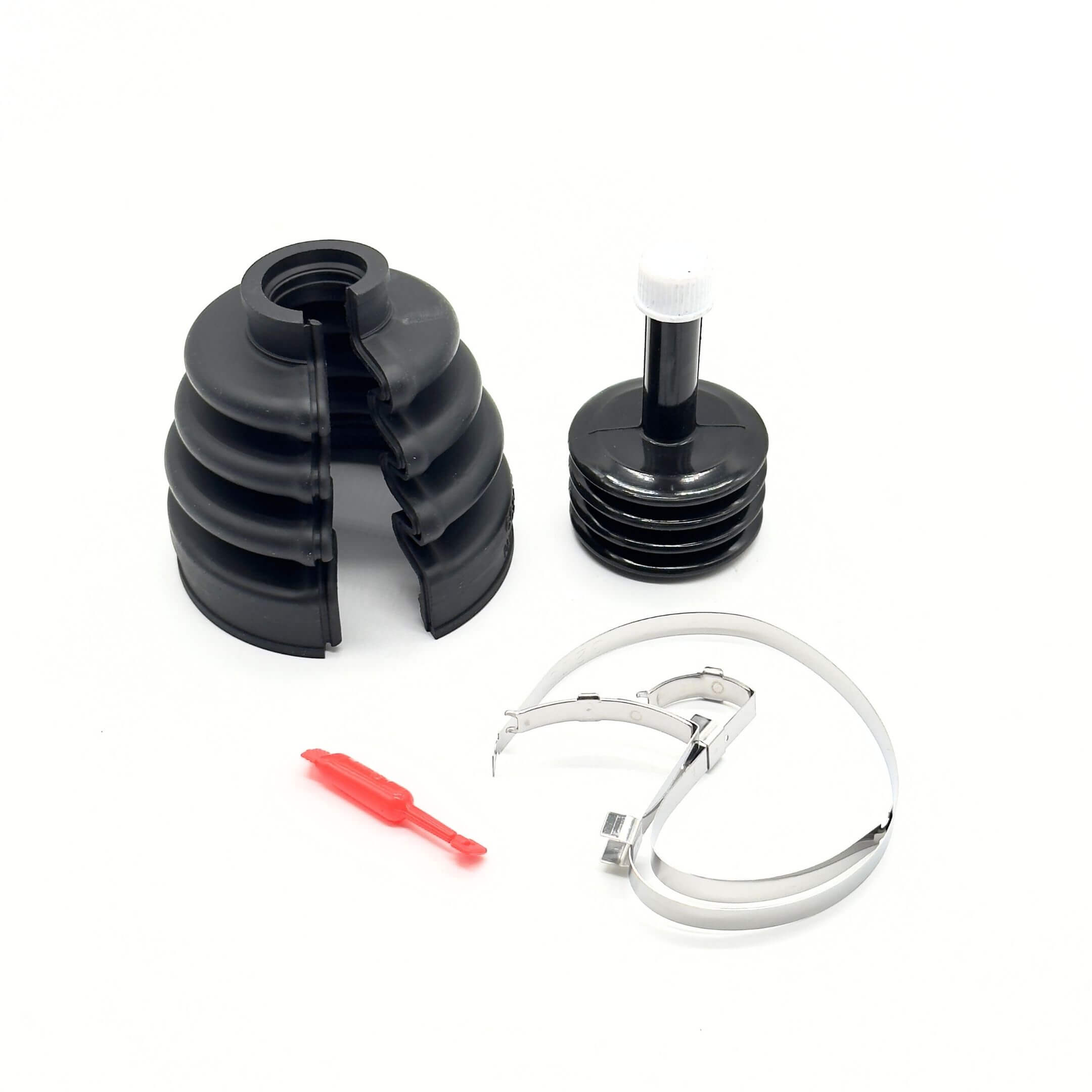 Black Outer Drive Shaft Split Boot for Subaru Sambar Truck TT1, TT2 Models (1999-2012) with installation accessories.