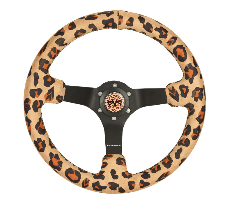 NRG Savage Leopard Printed Steering Wheel close-up RST-036MB-SV-BR