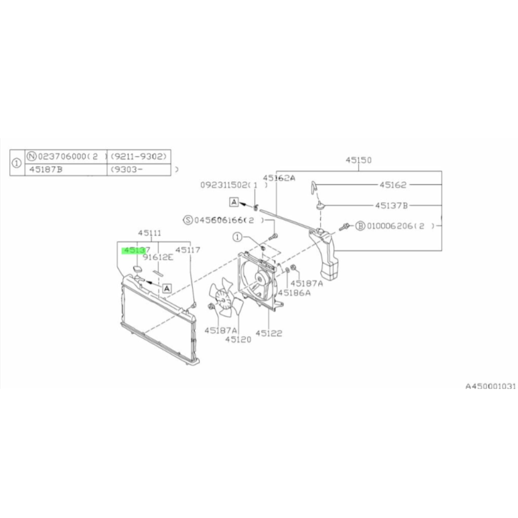 Technical diagram of a genuine radiator cap for Subaru Sambar Truck TT1, TT2 models (1999-2012), highlighting part number 45137.
