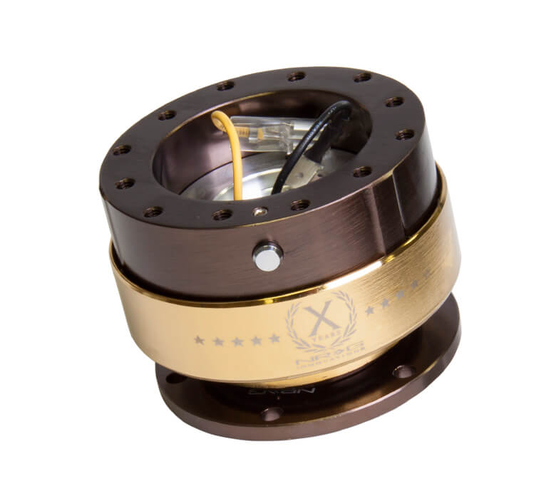 Side view of NRG Quick Release Adapter Gen 2.0 with Bronze Body and Chrome Gold Ring (SRK-200BR-CG)