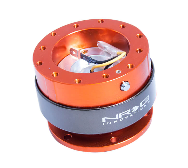 NRG Quick Release Adapter Orange Body with Titanium Chrome Ring - Gen 2.0 SRK-200OR, featuring a vibrant orange design, high-quality build, and ergonomic installation for Japanese mini trucks