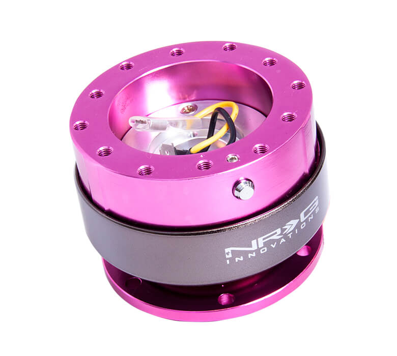 NRG Quick Release Adapter Pink Body with Titanium Chrome Ring - Gen 2.0 SRK-200PK, featuring a vibrant pink design, high-quality build, and ergonomic installation for Japanese mini trucks