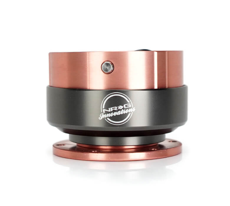 NRG Quick Release Adapter Rose Blush Body/Titanium Chrome Ring - Gen 2.0 SRK-200RB, side view showcasing premium construction and elegant design for enhanced driving experience