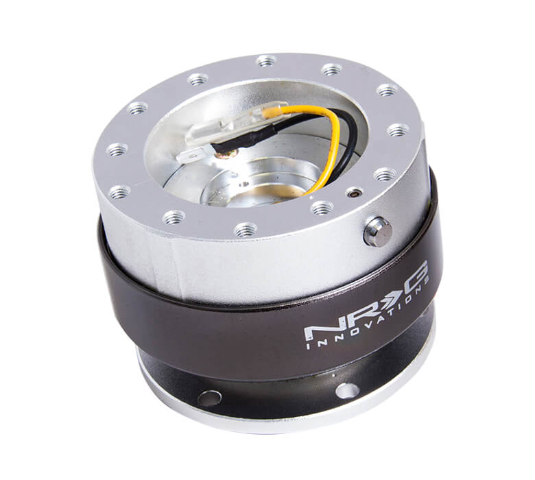 NRG Quick Release Adapter Silver Body with Titanium Chrome Ring - Gen 2.0 SRK-200SL, featuring a sleek silver design, high-quality build, and ergonomic installation for Japanese mini trucks