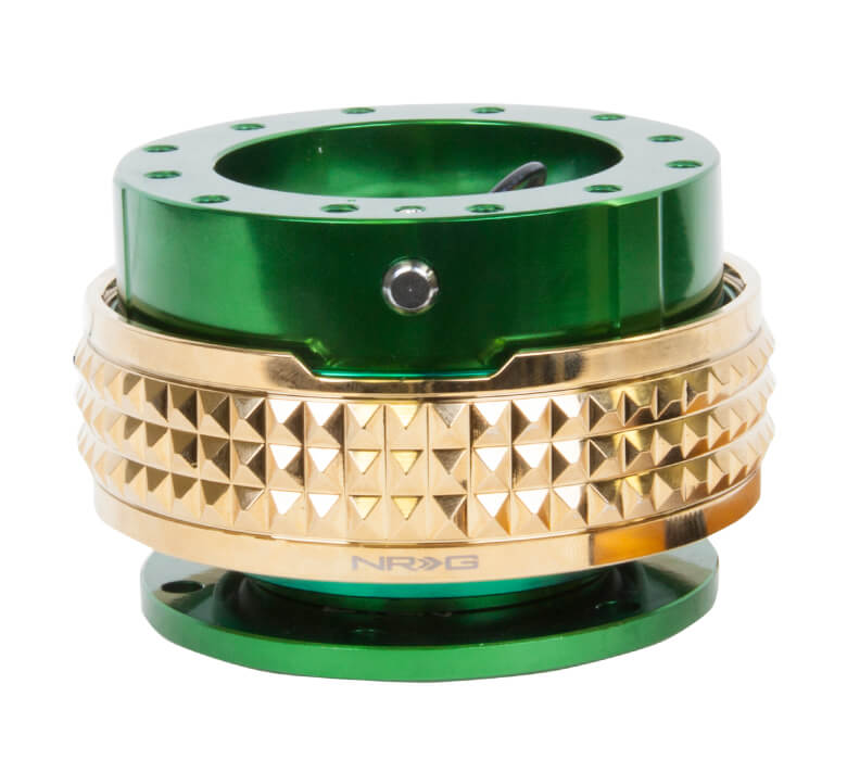 NRG Quick Release Kit- Green Body / Chrome Gold Pyramid Ring - 2.1 Pyramid Series - SRK-210GN-CG