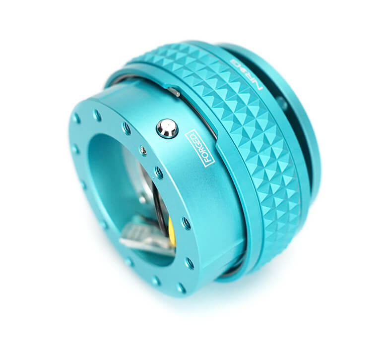 NRG Quick Release Kit Minty Fresh Body with Minty Fresh Pyramid Ring - 2.1 Pyramid Series SRK-210MF, side view showcasing premium construction and unique minty fresh pyramid texture for enhanced grip and style