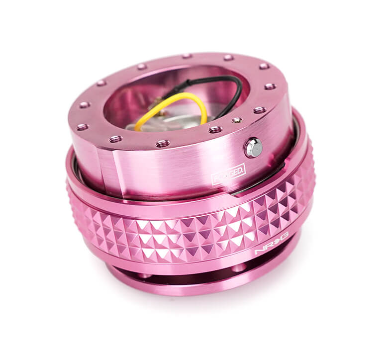 Top view of the NRG Quick Release Kit with Pink Body and Pink Pyramid Ring - 2.1 Pyramid Series - SRK-210PK, emphasizing the precise design and stylish pink finish.