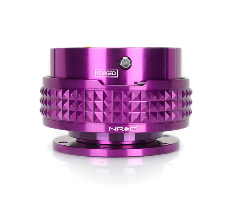 NRG Quick Release Kit with Purple Body and Purple Pyramid Ring - 2.1 Pyramid Series - SRK-210PP-PP, showcasing a sleek purple finish with an intricately designed pyramid-patterned ring.