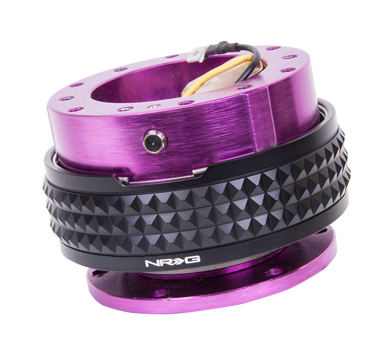 Close-up of the NRG Quick Release Kit - Purple Body / Black Pyramid Ring - 2.1 Pyramid Series - SRK-210PP/BK, highlighting the vibrant purple color and detailed black pyramid pattern.