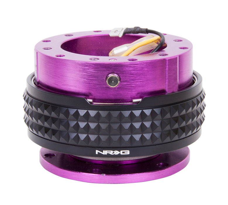 NRG Quick Release Kit with Purple Body and Black Pyramid Ring - 2.1 Pyramid Series - SRK-210PP/BK, showcasing a sleek purple finish with a bold black pyramid-patterned ring.