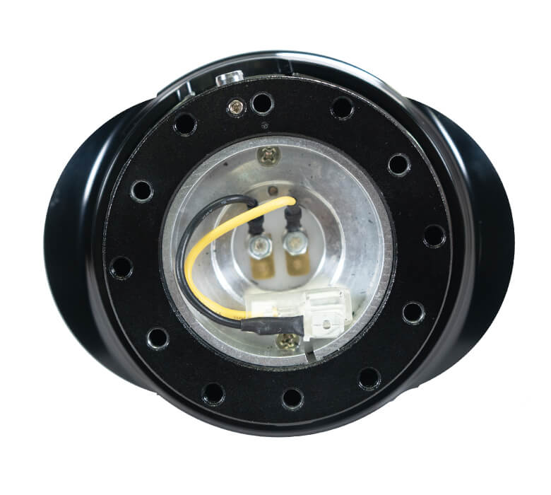 Top view of the NRG Quick Release Kit with Black Body and Shiny Black Oval Ring - 2.1 Pyramid Series - SRK-220BK, emphasizing the precise design and stylish black finish.