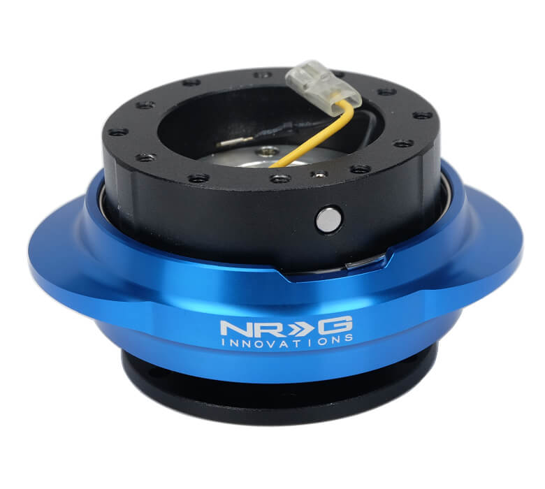NRG Quick Release Kit with Black Body and Shiny Blue Oval Ring - Gen 2.2 - SRK-220BK/BL, showcasing a sleek black finish with a striking shiny blue oval-shaped ring.