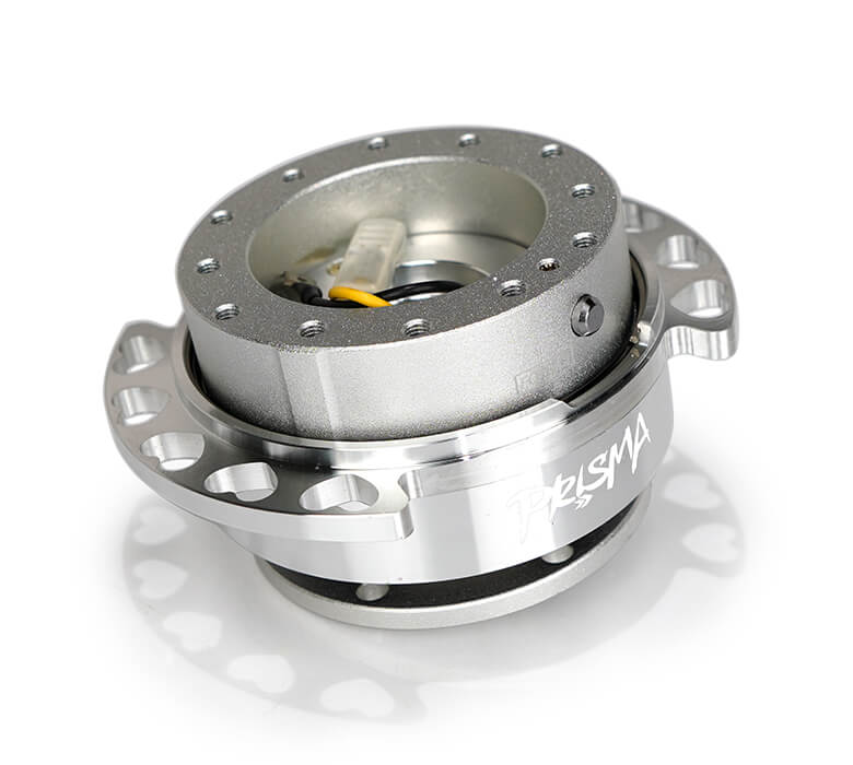 NRG Quick Release Kit SRK-222SL-SL with silver body, shiny chrome heart cutout ring, and Prisma logo.