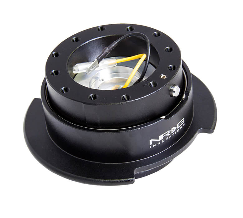 NRG Quick Release Kit SRK-250BK with Black Body and Black Ring featuring finger grooves - Gen 2.5, showcasing the sleek black design with ergonomic finger grooves.