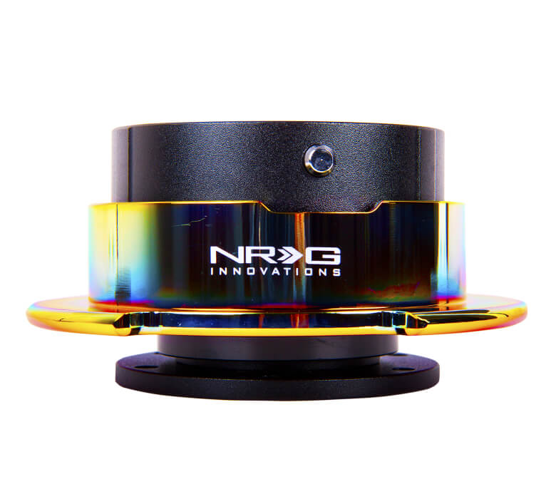 NRG Quick Release Kit SRK-250BK/MC with black body and neo chrome ring, front view showcasing sleek design and robust construction.