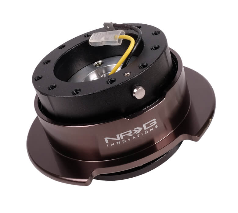 NRG Quick Release Kit SRK-250BKC featuring a sleek black body with a black chrome ring, Gen 2.5, highlighting its sophisticated design and superior craftsmanship.