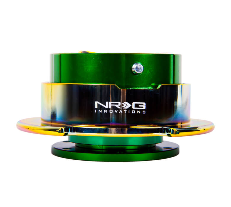 NRG Quick Release Kit SRK-250GN/MC featuring a green body with a vibrant neo chrome ring, Gen 2.5, highlighting its stylish design and superior craftsmanship.
