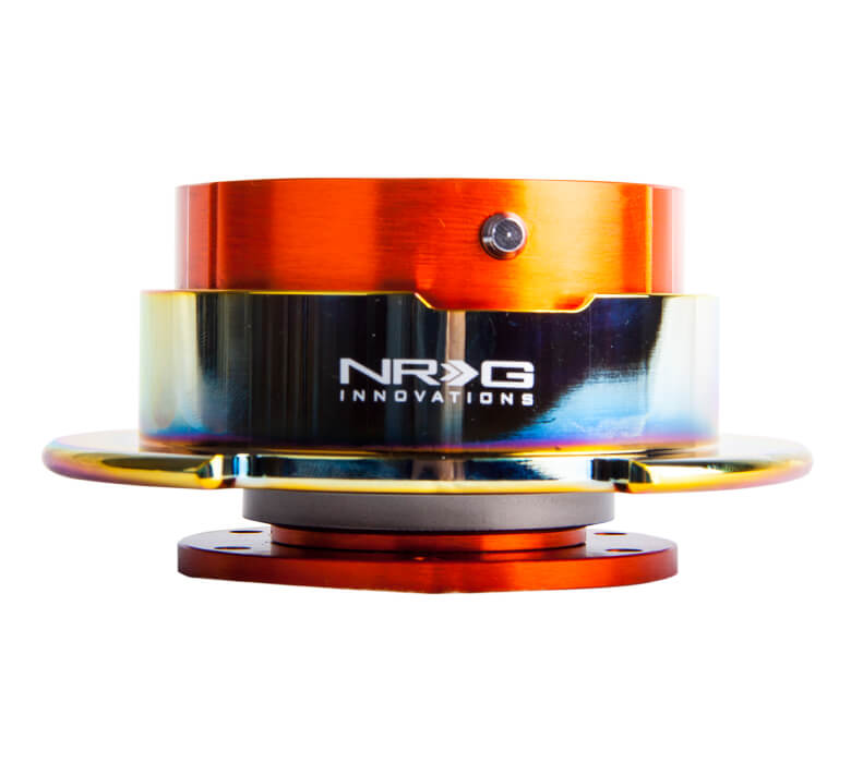 NRG Quick Release Kit SRK-250OR/MC featuring a vibrant orange body with a neo chrome ring, Gen 2.5, highlighting its stylish design and superior craftsmanship.