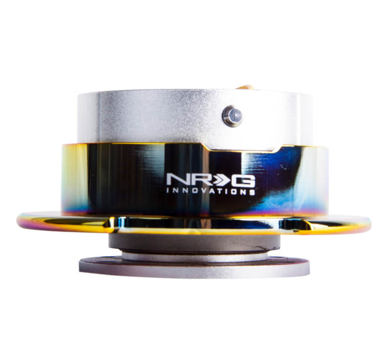 NRG Quick Release Kit SRK-250SL/MC featuring a sleek silver body with a neo chrome ring, Gen 2.5, highlighting its stylish design and superior craftsmanship.