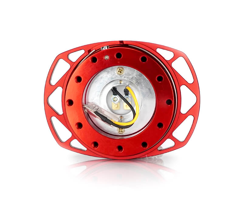 Rear view of NRG Quick Release Kit SRK-257RD-RD showcasing red cutout ring and detailed mechanism.