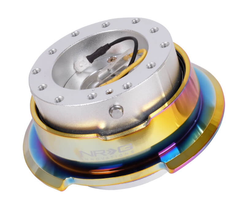 NRG Quick Release Kit SRK-280SL-MC with silver body, neo chrome ring, and NRG Innovations logo.
