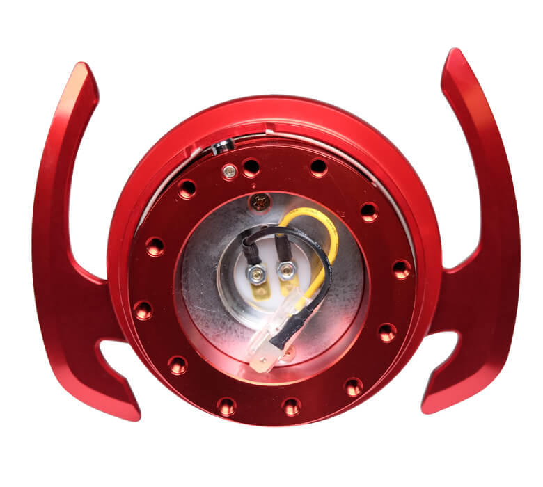 Side view of NRG Gen 4.0 Quick Release Kit SRK-700RD with Red Body, Red Ring, and Handles for Japanese mini trucks
