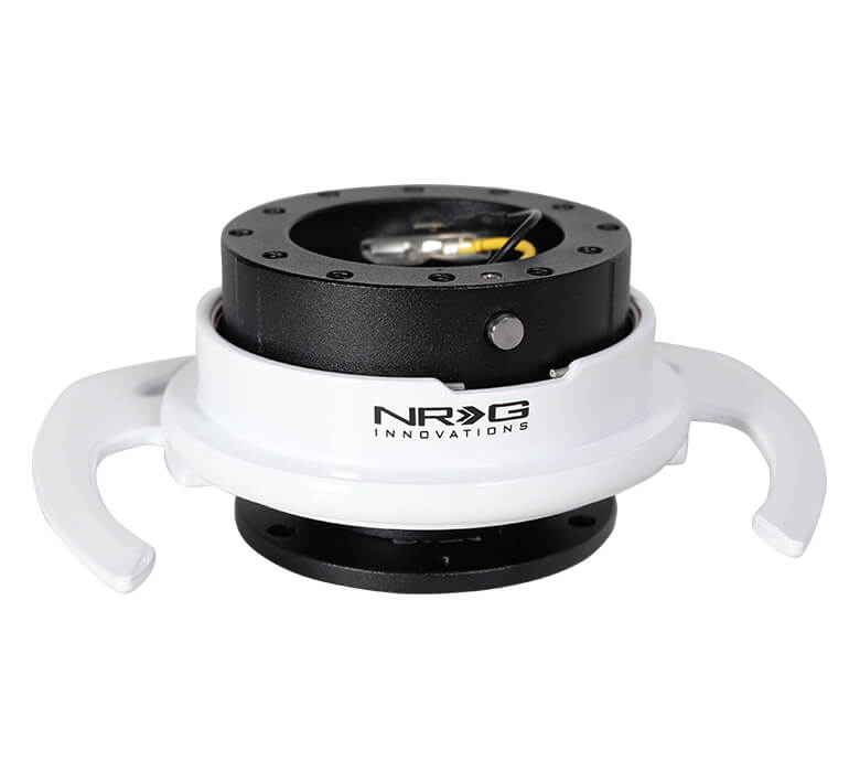 Side view of NRG Gen 4.0 Quick Release Kit SRK-700WH with Black Body, White Ring, and Handles for Japanese mini trucks