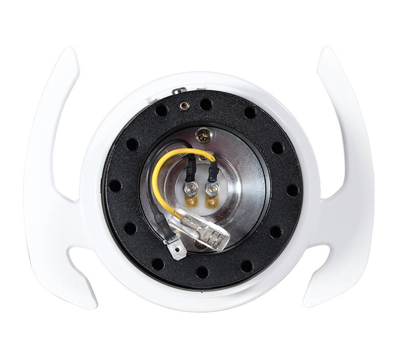 Top view of NRG Gen 4.0 Quick Release Kit SRK-700WH featuring Black Body, White Ring, and Handles for Japanese mini trucks