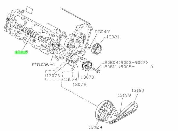 Schematic representation of Subaru Sambar's engine highlighting the camshaft placement for KV3, KV4 models (1990-1998), illustrating compatibility and installation reference at Oiwa Garage.