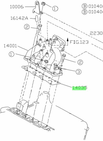 Diagram highlighting the intake manifold gasket location on Subaru Sambar KS3, KS4 engines, essential for 1990-1998 model years.