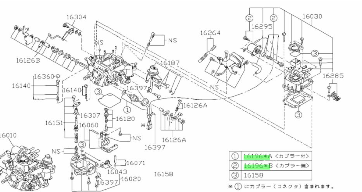 Exploded parts diagram highlighting the air cut solenoid location for Subaru Sambar KS3 KS4 models, compatible with 1990-1998 - available at Oiwa Garage.