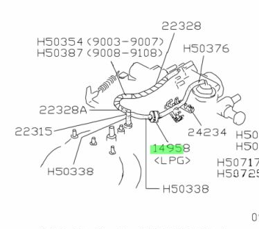 Diagram of Subaru Sambar Vacuum System featuring part number 14958 - Illustrating the Vacuum Delay Valve location for precise installation in KS3, KS4 models from 1990 to 1998.