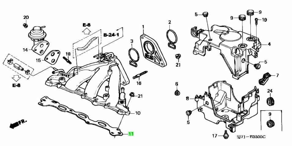 Intake manifold system parts diagram for Honda Acty Van HH3, HH4 models (1990-1999) - detailed illustration showing the intake manifold gasket and related components