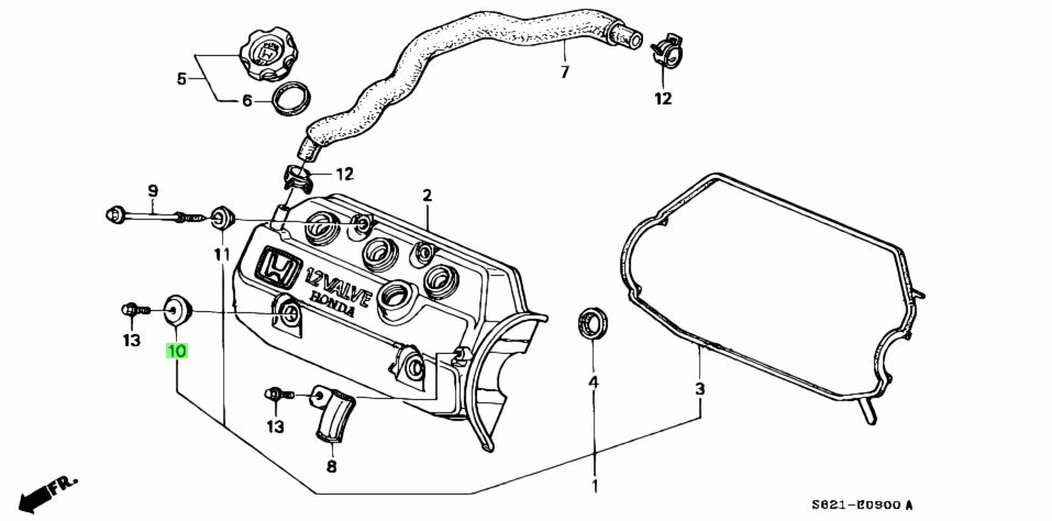 OEM diagram illustrating the installation position of the valve cover bolt seals on Honda Acty HH3, HH4 models.