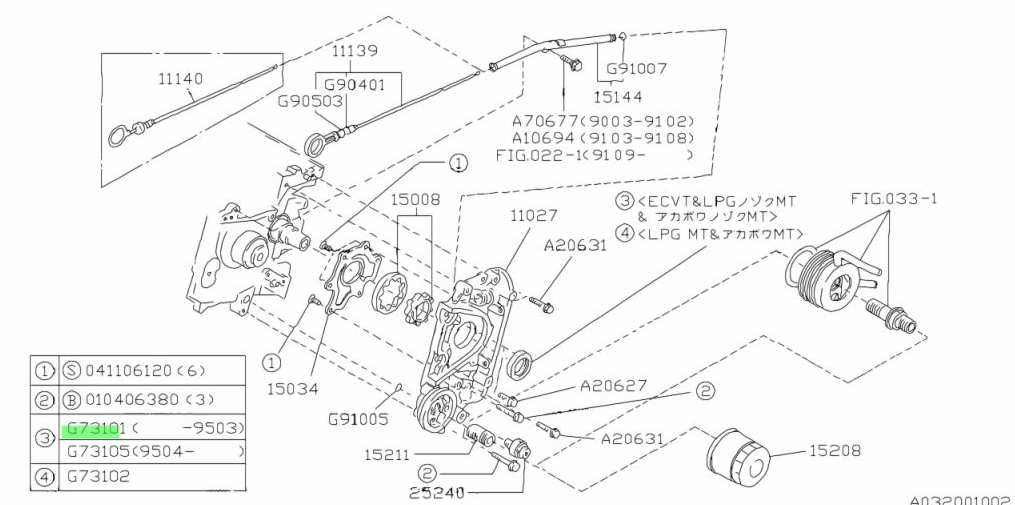 Diagram Highlighting Crankshaft Oil Seal in Subaru Sambar KV3, KV4 Models - 1990-1998