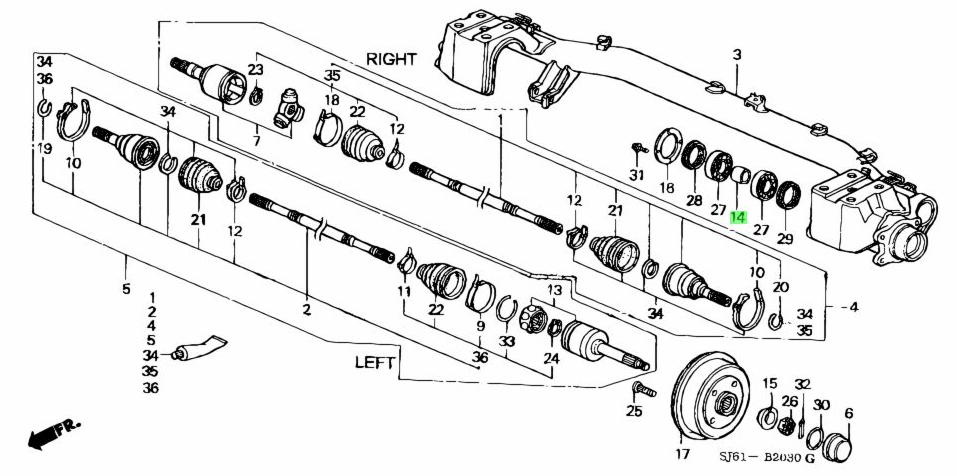 Technical diagram of Collar - Rear Axle for Honda Acty Van HH3, HH4 Models (1990-1999), showcasing detailed parts and assembly layout.