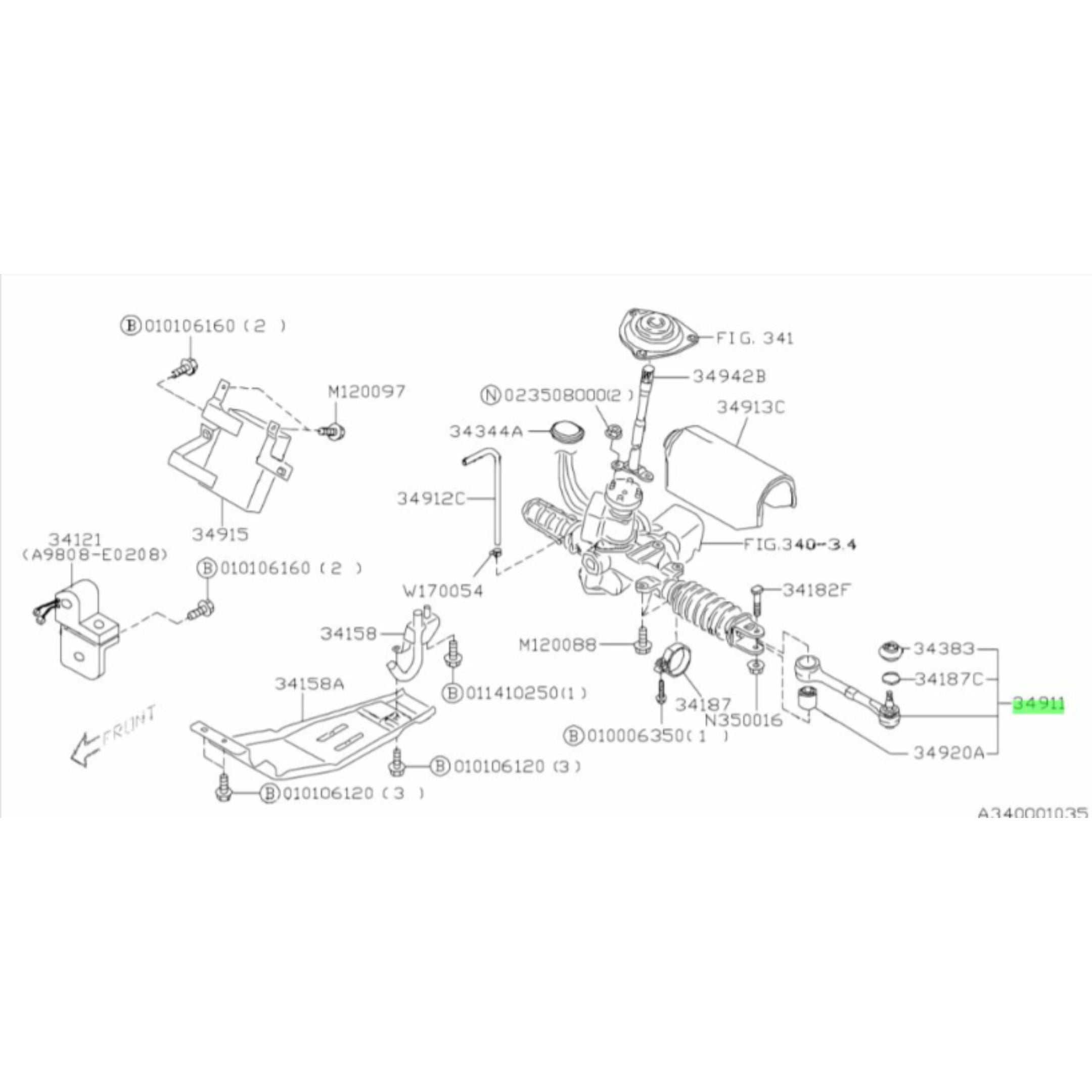 Technical diagram of the Steering Drag Link for Subaru Sambar Van TV1, TV2 models (1999-2012), showcasing detailed parts and assembly layout.