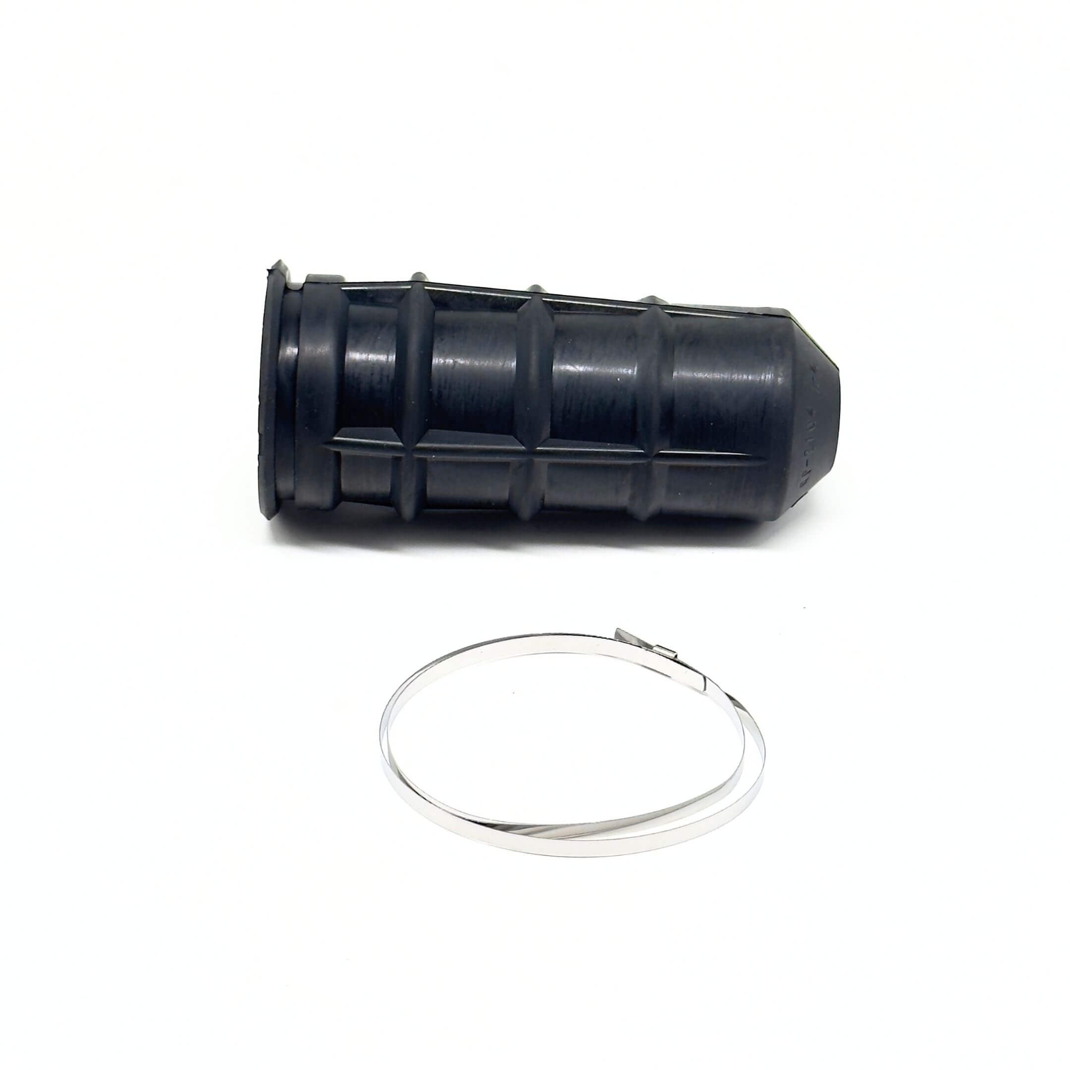 Black rubber steering rack boot with clamp for Subaru Sambar Wagon TW1, TW2 models, 1999-2012, right-hand side.