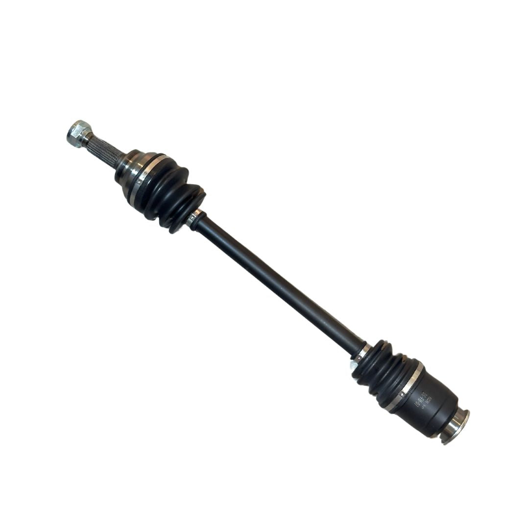 Front axle driver side right for Subaru Sambar Truck TT1 TT2 1999-2012 showing complete CV axle shaft with boots, clamps, splined end, and axle nut - 28321TC000