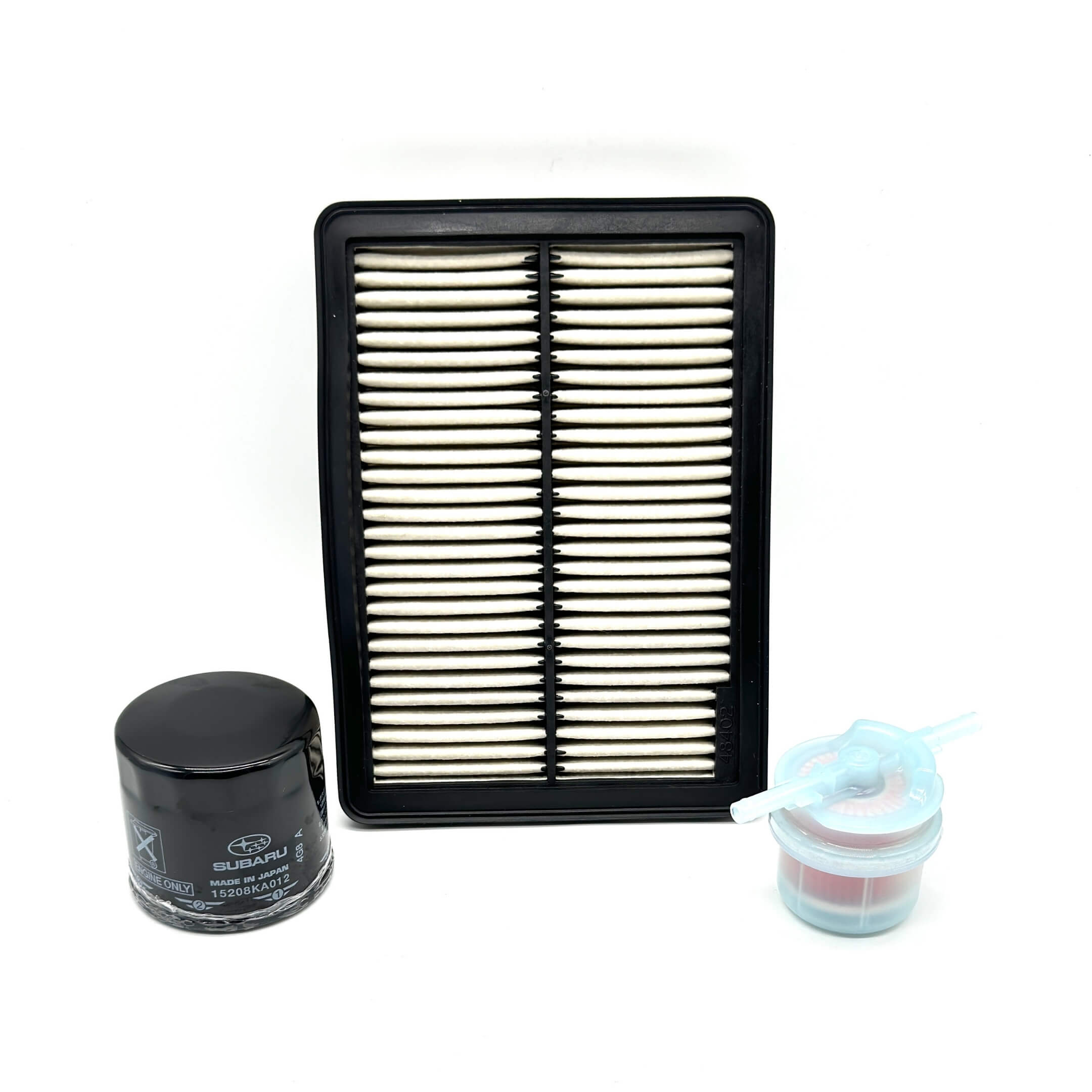 Genuine Subaru 3-piece filter kit for Sambar Van KV3, KV4 (1990-1998), featuring authentic air, fuel, and oil filters for factory-level maintenance.