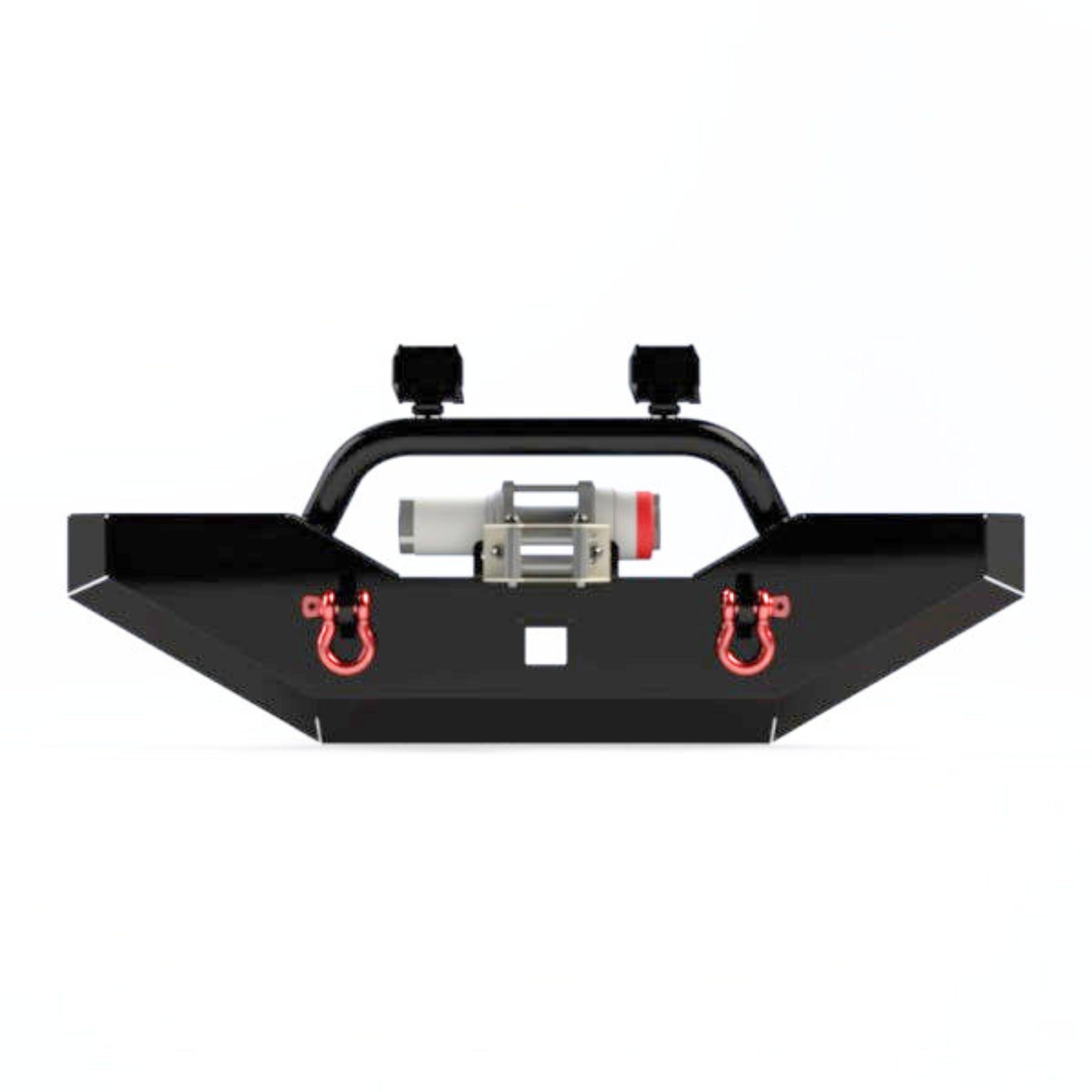 Black Suzuki Carry front bumper with 2” receiver for DB52T models, 1999-2002, featuring robust design and red tow hooks.